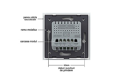 Întrerupător dublu tactil, control draperie, wireless - control din telecomanda RF, cu panou sticla, Generatia Noua alb [14]