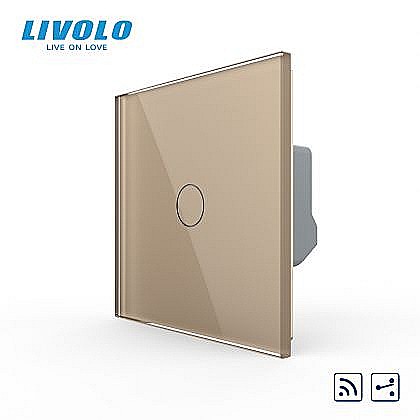 Intrerupatoare tactile - Întrerupător simplu tactil, wireless - control din telecomanda RF, cap scara / cap cruce, cu panou sticla, Generatia Noua auriu