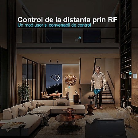 Întrerupător dublu tactil, wireless - control din telecomanda RF, cap scara / cap cruce, cu panou sticla, Generatia Noua alb [3]