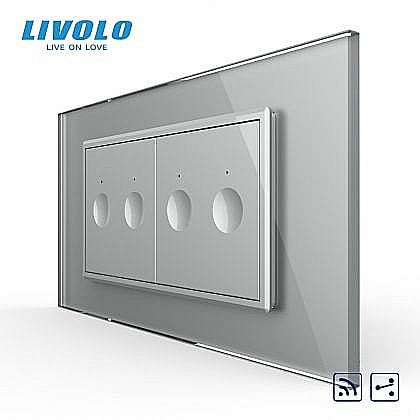 Livolo modular - Intrerupator tactil dublu cap scara / cruce control telecomanda RF + Intrerupator tactil dublu cap scara / cruce control telecomanda RF, 4M, cu rama sticla gri