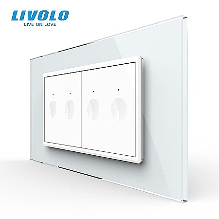 Intrerupatoare modulare Livolo - Intrerupator tactil dublu + Intrerupator tactil dublu, 4M, cu rama sticla alb