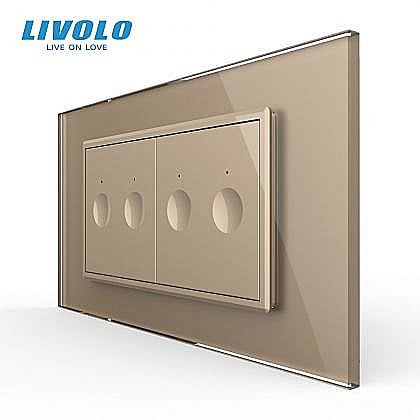 Intrerupatoare modulare Livolo - Intrerupator tactil dublu + Intrerupator tactil dublu, 4M, cu rama sticla auriu