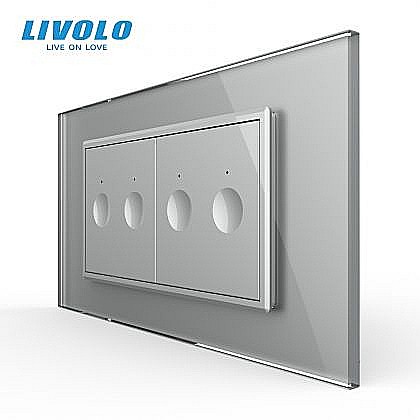 Intrerupatoare modulare Livolo - Intrerupator tactil dublu + Intrerupator tactil dublu, 4M, cu rama sticla gri