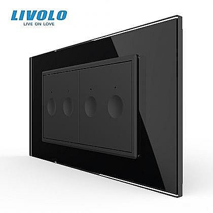Intrerupatoare modulare Livolo - Intrerupator tactil dublu + Intrerupator tactil dublu, 4M, cu rama sticla negru