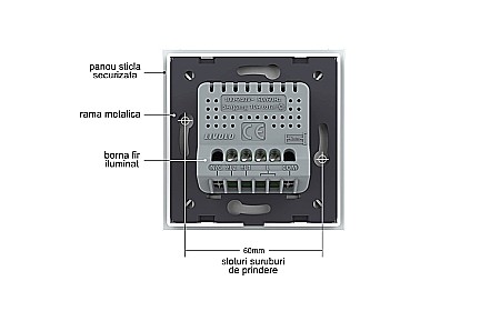 Intrerupator tactil simplu WiFi, cap / scara / cruce, cu panou sticla negru [12]