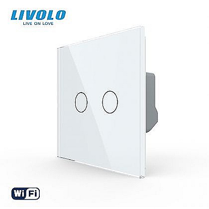 Intrerupatoare tactile - Intrerupator tactil dublu WiFi, cu panou sticla alb
