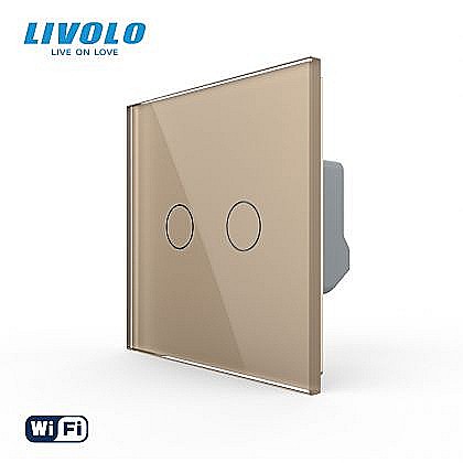 Intrerupatoare tactile - Intrerupator tactil dublu WiFi, cu panou sticla auriu