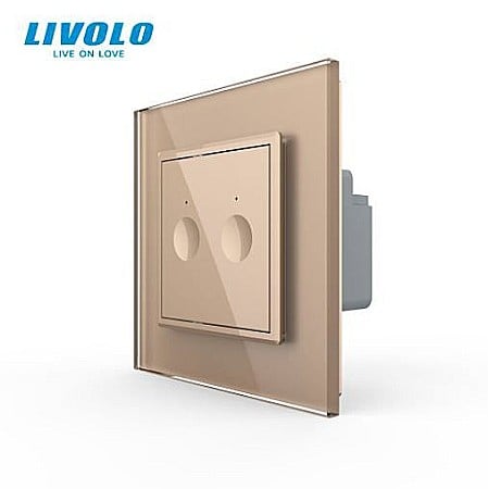 Livolo modular - Intrerupator tactil dublu, wireless RF, rama sticla auriu