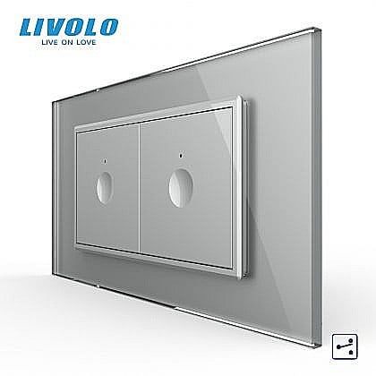 Intrerupatoare modulare Livolo - Intrerupator tactil simplu cap scara / cruce + Intrerupator tactil simplu cap scara / cruce, 4M, cu rama sticla gri