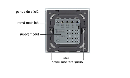 Intrerupator tactil simplu, wireless RF, rama sticla gri [11]