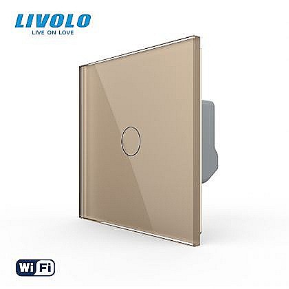 Intrerupatoare tactile - Intrerupator tactil simplu WiFi, cu panou sticla auriu