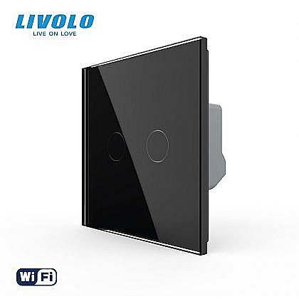 Intrerupatoare tactile - Intrerupator tactil simplu WiFi, cu panou sticla negru