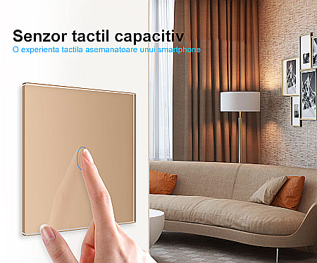 Intrerupator triplu, standard italian, cap scara / cap cruce, control telecomanda RF, cu panou sticla, 3M alb [2]