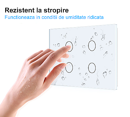 Intrerupator triplu, standard italian, conexiune WiFi, cu panou sticla, 3M alb [9]
