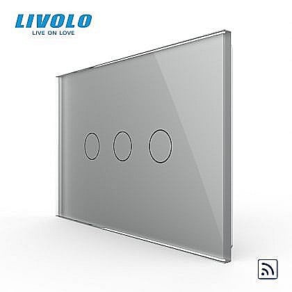 Livolo modular - Intrerupator triplu, standard italian, control telecomanda RF, cu panou sticla, 3M gri