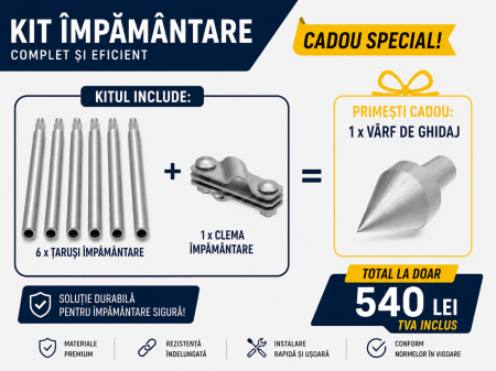Accesorii priza de pamant - Kit Împământare Profesional 9 m pentru Case și Sisteme Fotovoltaice