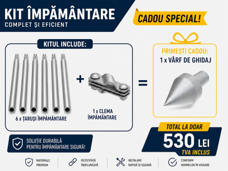 Kit Împământare Profesional 9 m pentru Case și Sisteme Fotovoltaice