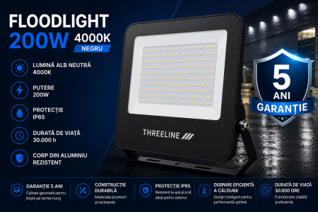 Corpuri de iluminat - Proiector LED Floodlight Black 200W 4000K
