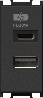 Aparataj modular - Modul Incarcator 2*USB PD 20W 1M negru