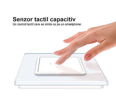 Intrerupator tactil simplu WiFi, cap / scara / cruce, cu rama sticla, 2M [3]