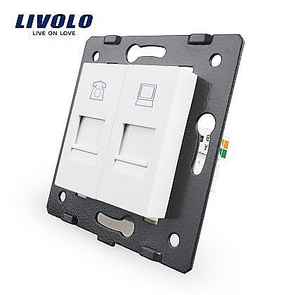 Livolo - Modul Priză dublă reţea calculator + telefon, RJ45+RJ11 alb