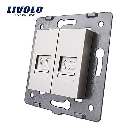 Livolo - Modul Priză dublă reţea calculator + telefon, RJ45+RJ11 gri