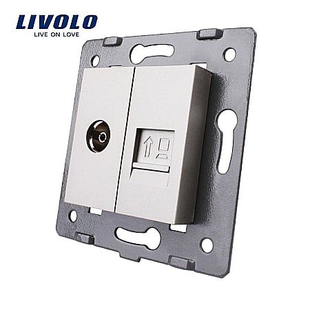 Livolo - Modul Priză dublă televizor+reţea calculator, TV+RJ45 gri