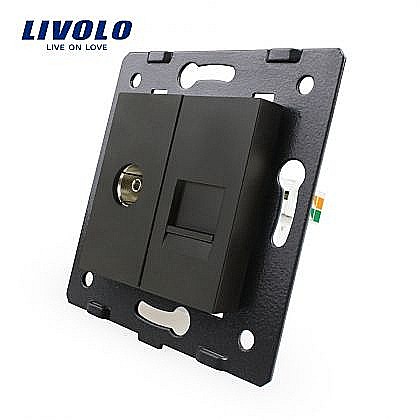 Livolo - Modul Priză dublă televizor+reţea calculator, TV+RJ45 negru