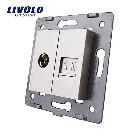 Livolo - Modul Priză dublă televizor+telefon, TV+RJ11 gri