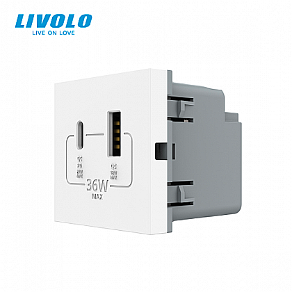 Prize - Modul priza dubla USB + USB tip C alb