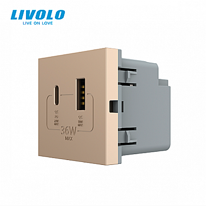 Prize - Modul priza dubla USB + USB tip C auriu