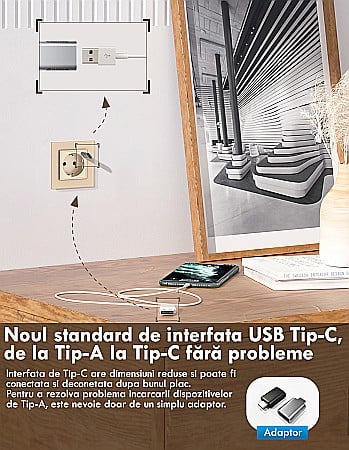 Modul priza simpla Schuko + slot USB Tip-C, Standard German 2M negru [4]