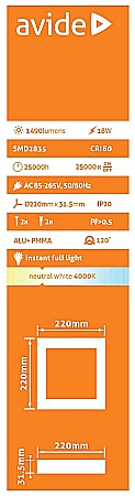 Panel LED ALU 18W 220x220 4000K [1]