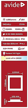 Panel LED ALU 18W 220x220 lumina calda [1]