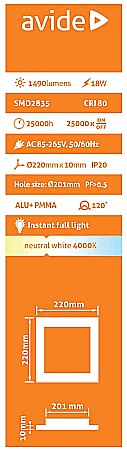 Panel LED ALU 18W 220x220 lumina neutra [1]