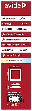 Panel LED ALU 6W 116x116 lumina calda [1]