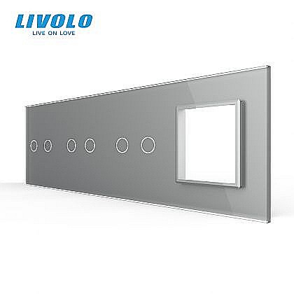 Intrerupatoare tactile - Panou intrerupator dublu + dublu + dublu + priza gri