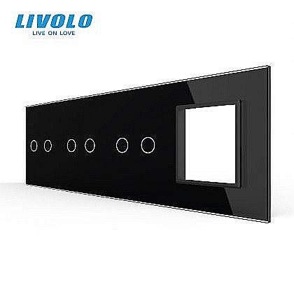 Intrerupatoare tactile - Panou intrerupator dublu + dublu + dublu + priza negru