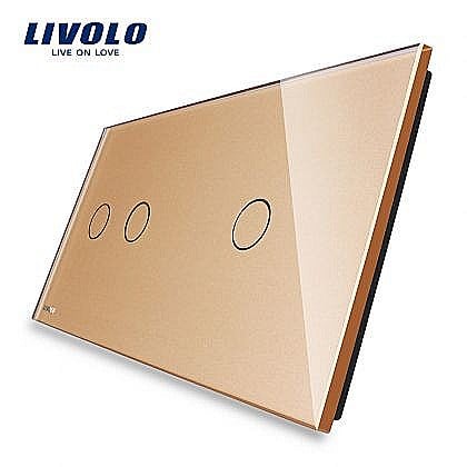 Livolo - Panou întrerupător dublu + simplu auriu