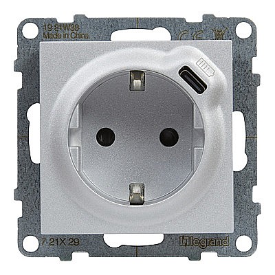 Priza 2P+T cu Incarc USB C, alu Legrand New Suno [1]