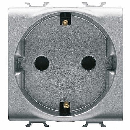 Gewiss Chorus - Priza cu Protectie Copii DE 250V 16A 2P+T (legaturi frontale) 2 module CH/Gri Titan