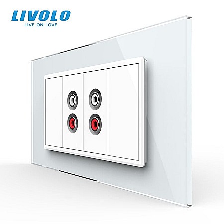 Livolo modular - Priza dubla audio, RCA, 4M, cu rama sticla alb