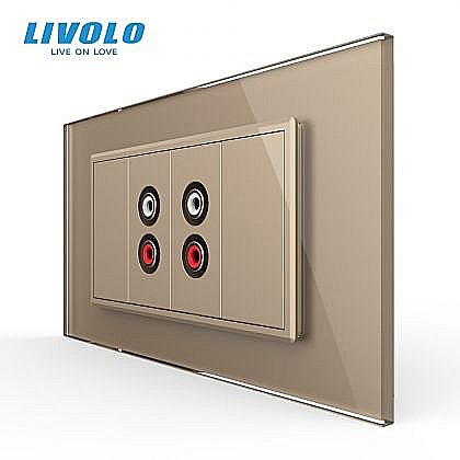 Prize modulare Livolo - Priza dubla audio, RCA, 4M, cu rama sticla auriu