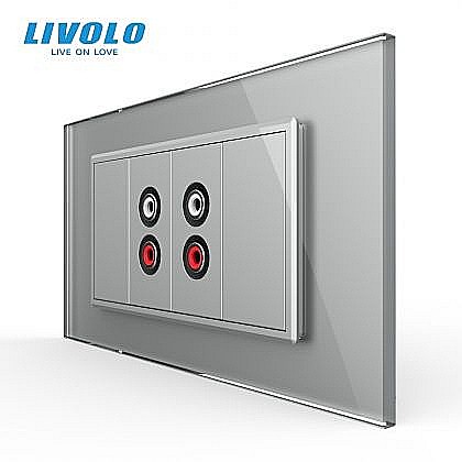 Prize modulare Livolo - Priza dubla audio, RCA, 4M, cu rama sticla gri