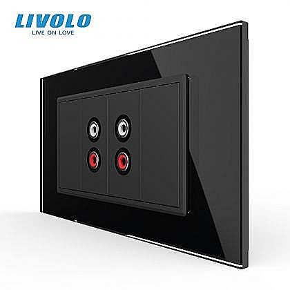 Prize modulare Livolo - Priza dubla audio, RCA, 4M, cu rama sticla negru