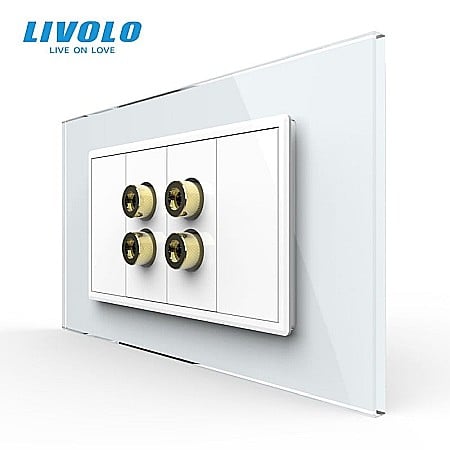 Livolo modular - Priza dubla audio tip banana, 4M, cu rama sticla alb