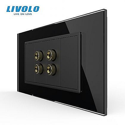 Prize modulare Livolo - Priza dubla audio tip banana, 4M, cu rama sticla negru