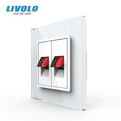 Prize modulare Livolo - Priza dubla cabluri audio, 2x1M, cu rama sticla alb