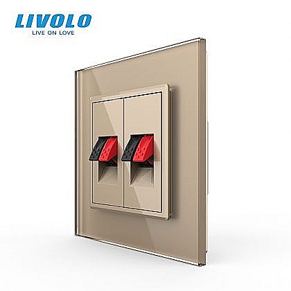 Prize modulare Livolo - Priza dubla cabluri audio, 2x1M, cu rama sticla auriu