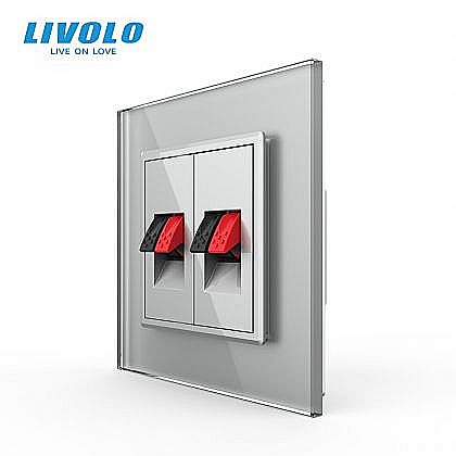Prize modulare Livolo - Priza dubla cabluri audio, 2x1M, cu rama sticla gri